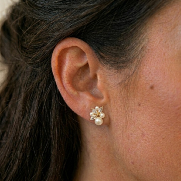 Eden Gold Crystal and Cluster Pearl Earrings